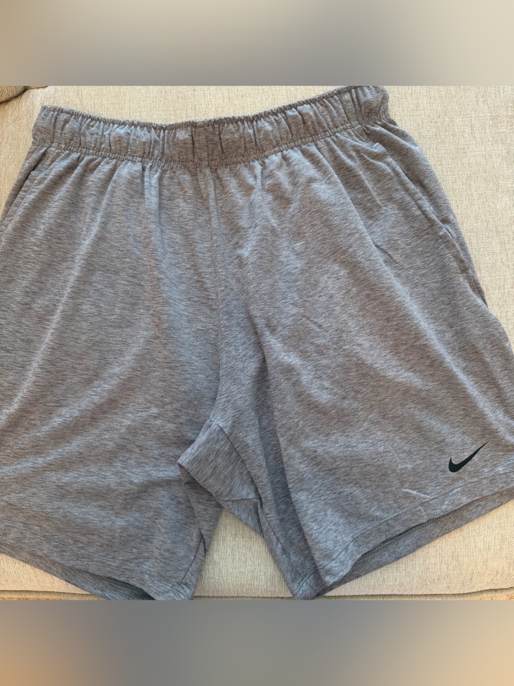 Nike Men’s Gray Athletic Shorts with Black Swoosh dri-fit